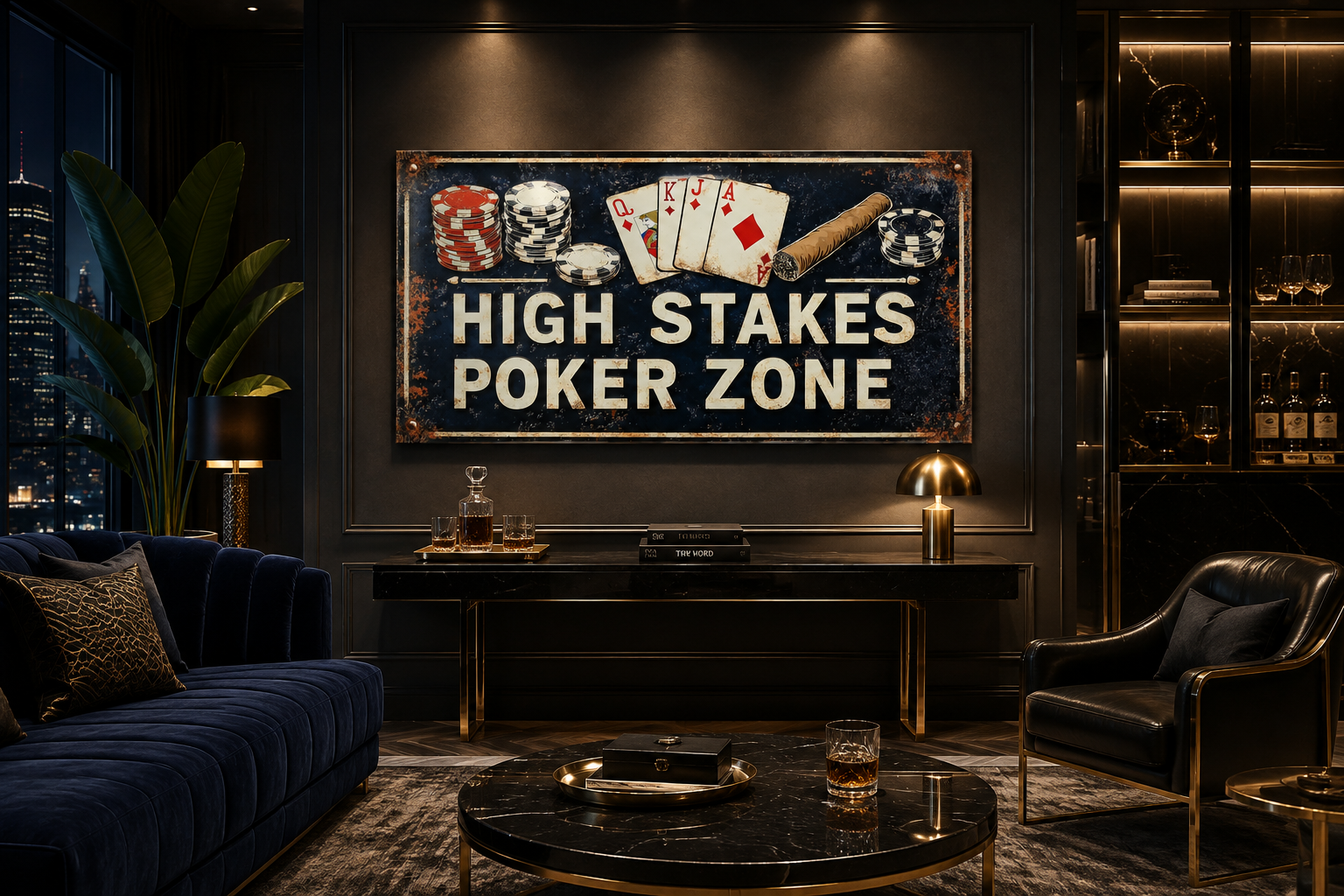 Poker Wall Art - High Stakes Poker Zone Sign For Game Room Decor