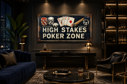 Poker Wall Art - High Stakes Poker Zone Sign For Game Room Decor