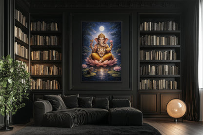 Ganesh Wall Art | Traditional Indian Canvas Print - Peaceful Lotus Meditation Decor