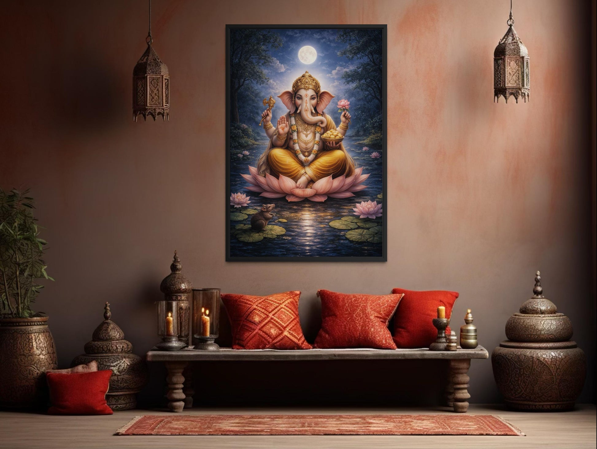 Ganesh Wall Art | Traditional Indian Canvas Print - Peaceful Lotus Meditation Decor
