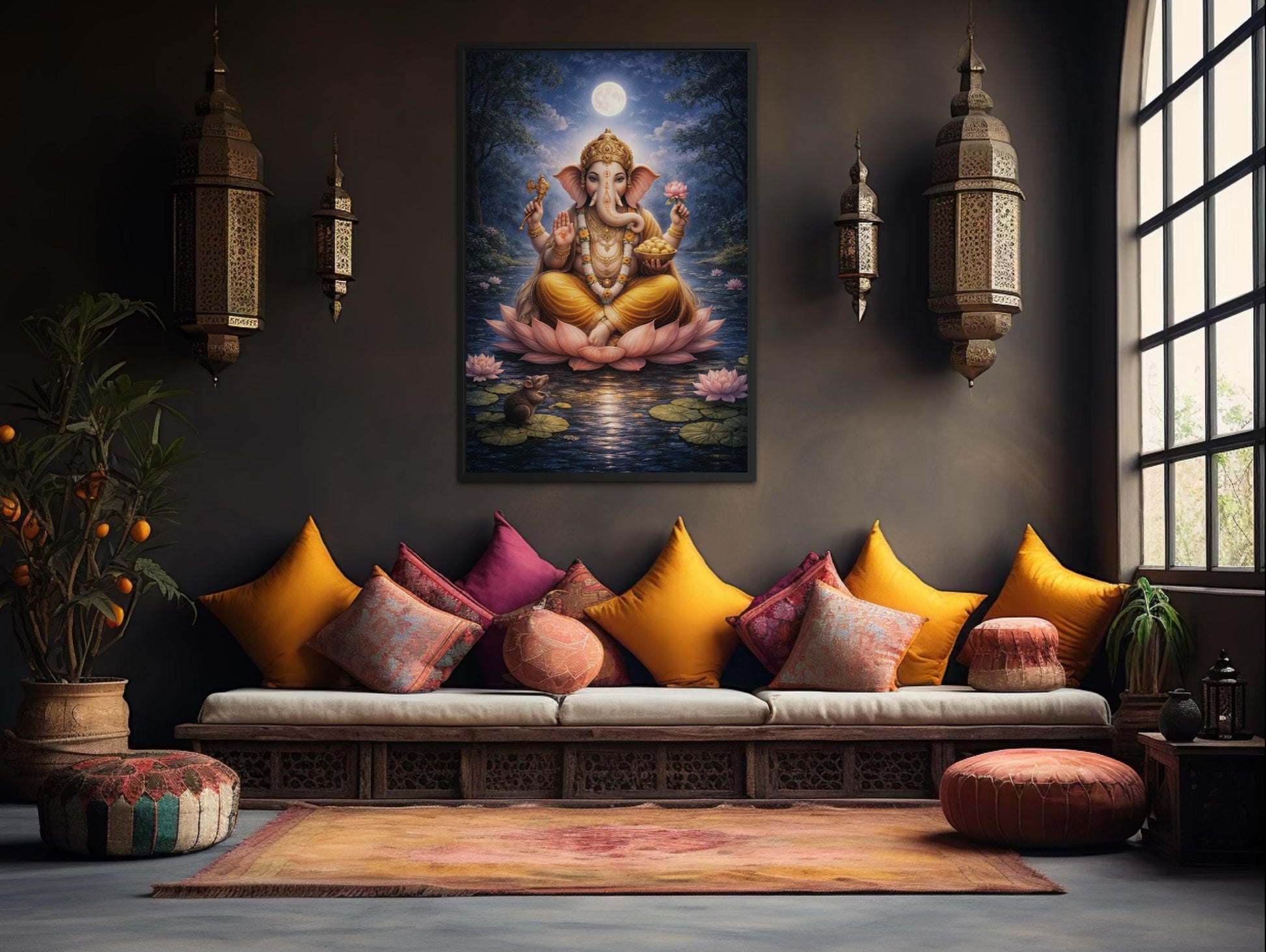 Ganesh Wall Art | Traditional Indian Canvas Print - Peaceful Lotus Meditation Decor