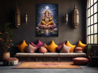 Ganesh Wall Art | Traditional Indian Canvas Print - Peaceful Lotus Meditation Decor