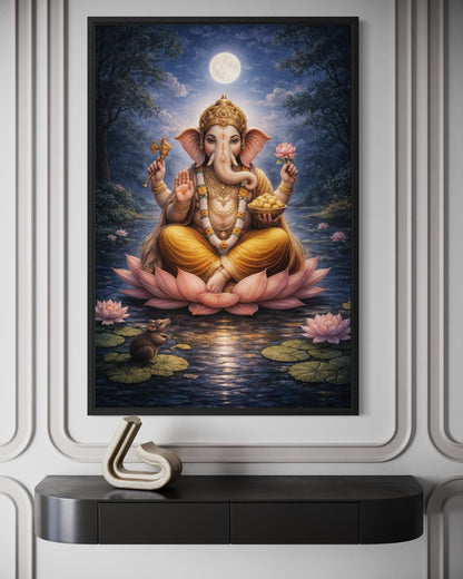 Ganesh Wall Art | Traditional Indian Canvas Print - Peaceful Lotus Meditation Decor