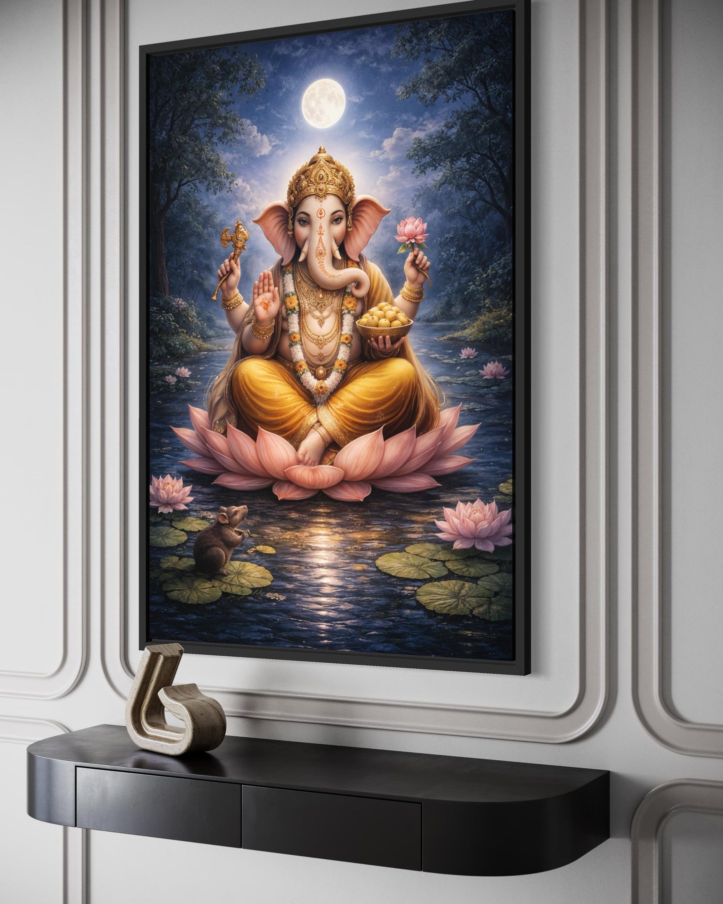 Ganesh Wall Art | Traditional Indian Canvas Print - Peaceful Lotus Meditation Decor