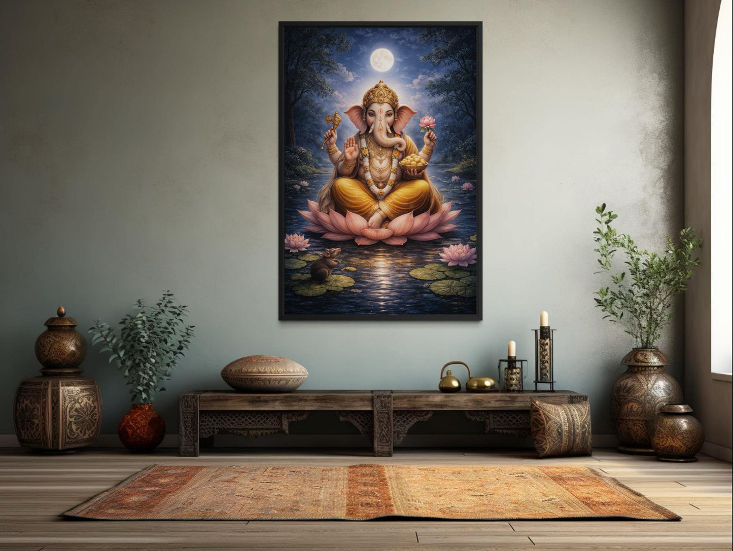 Ganesh Wall Art | Traditional Indian Canvas Print - Peaceful Lotus Meditation Decor