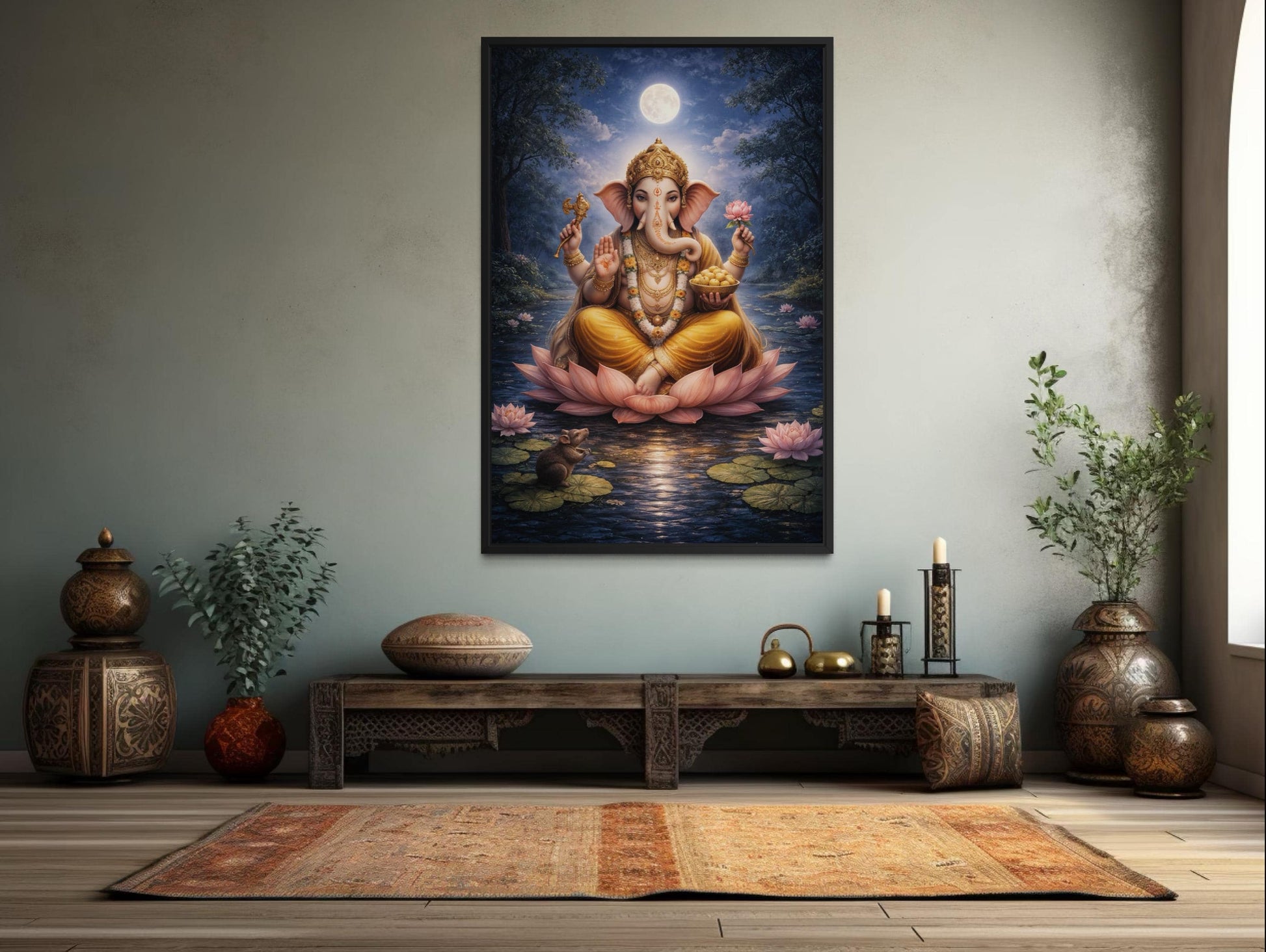 Ganesh Wall Art | Traditional Indian Canvas Print - Peaceful Lotus Meditation Decor