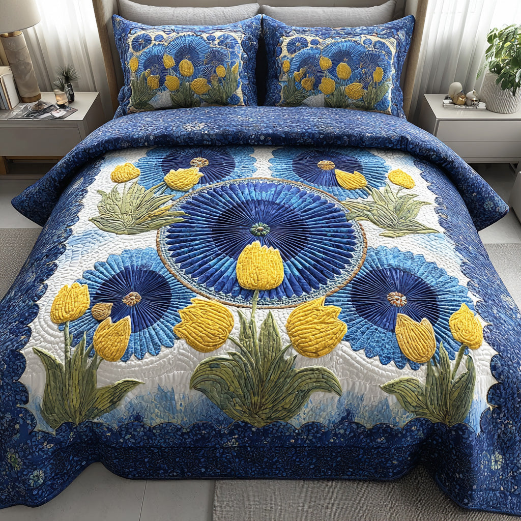 Garden Halo 3-Piece Quilted Bedding Set - Single (59" x 70")