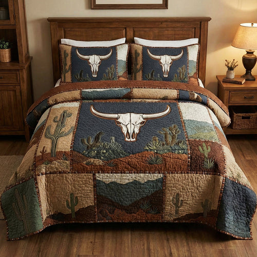 Sagebrush Longhorn Desert 3-Piece Quilted Bedding Set - Single (59" x 70")