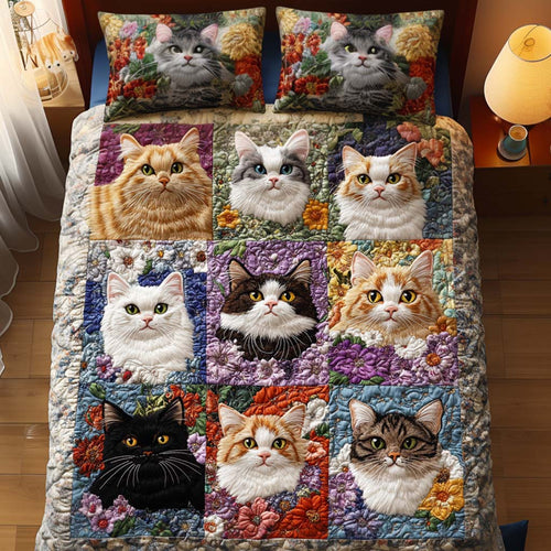 Gentle Cat Whisper 3-Piece Quilted Bedding Set - Single (59" x 70")