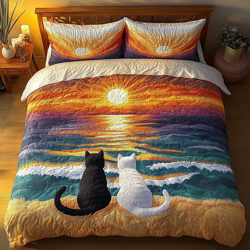 Gentle Felines 3-Piece Quilted Bedding Set - Single (59" x 70")