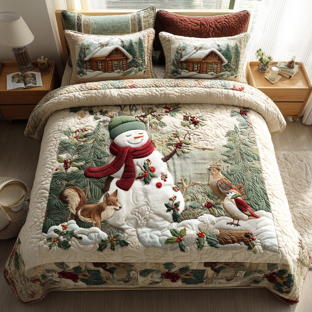 Gentle Winter Snowman 3-Piece Quilted Bedding Set - Single (59" x 70")