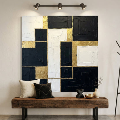 Black White Gold Geometric Blocks