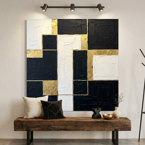 Black White Gold Geometric Blocks