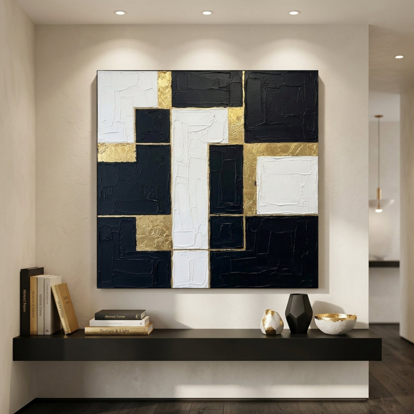 Black White Gold Geometric Blocks