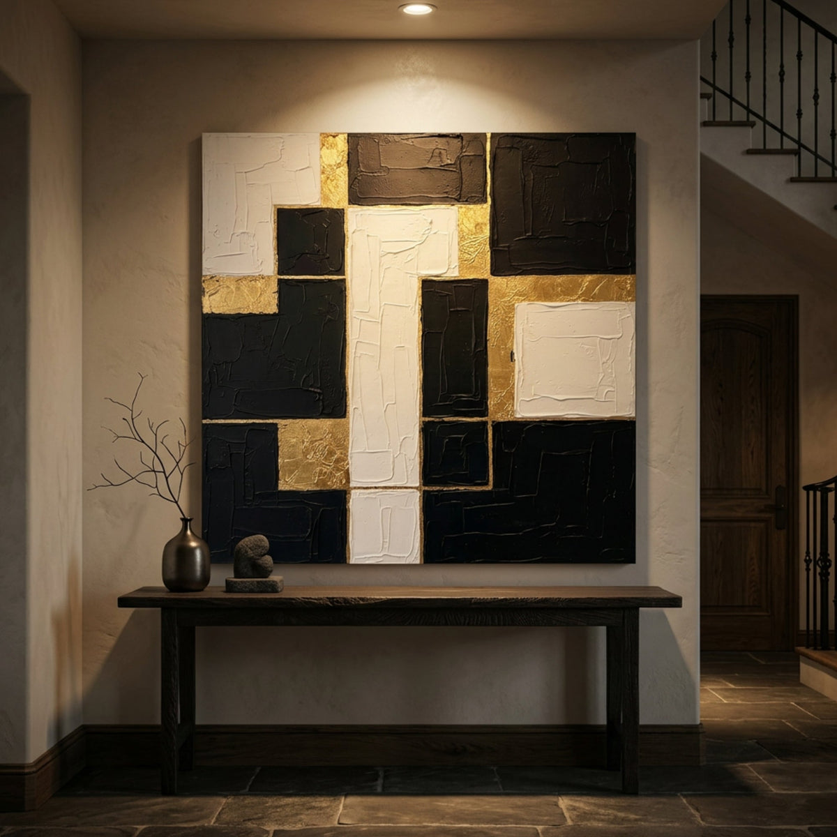 Black White Gold Geometric Blocks