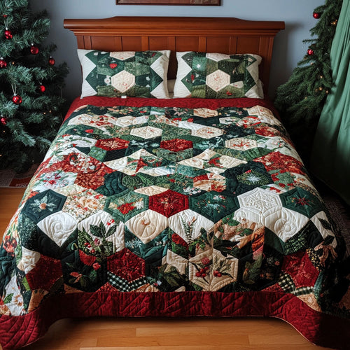 Geometric Serenity 3-Piece Quilted Bedding Set - Single (59" x 70")