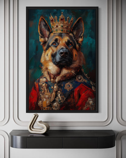 German Shepherd King With Crown Royal Portrait Wall Art