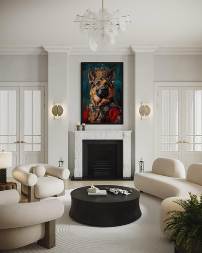 German Shepherd King With Crown Royal Portrait Wall Art