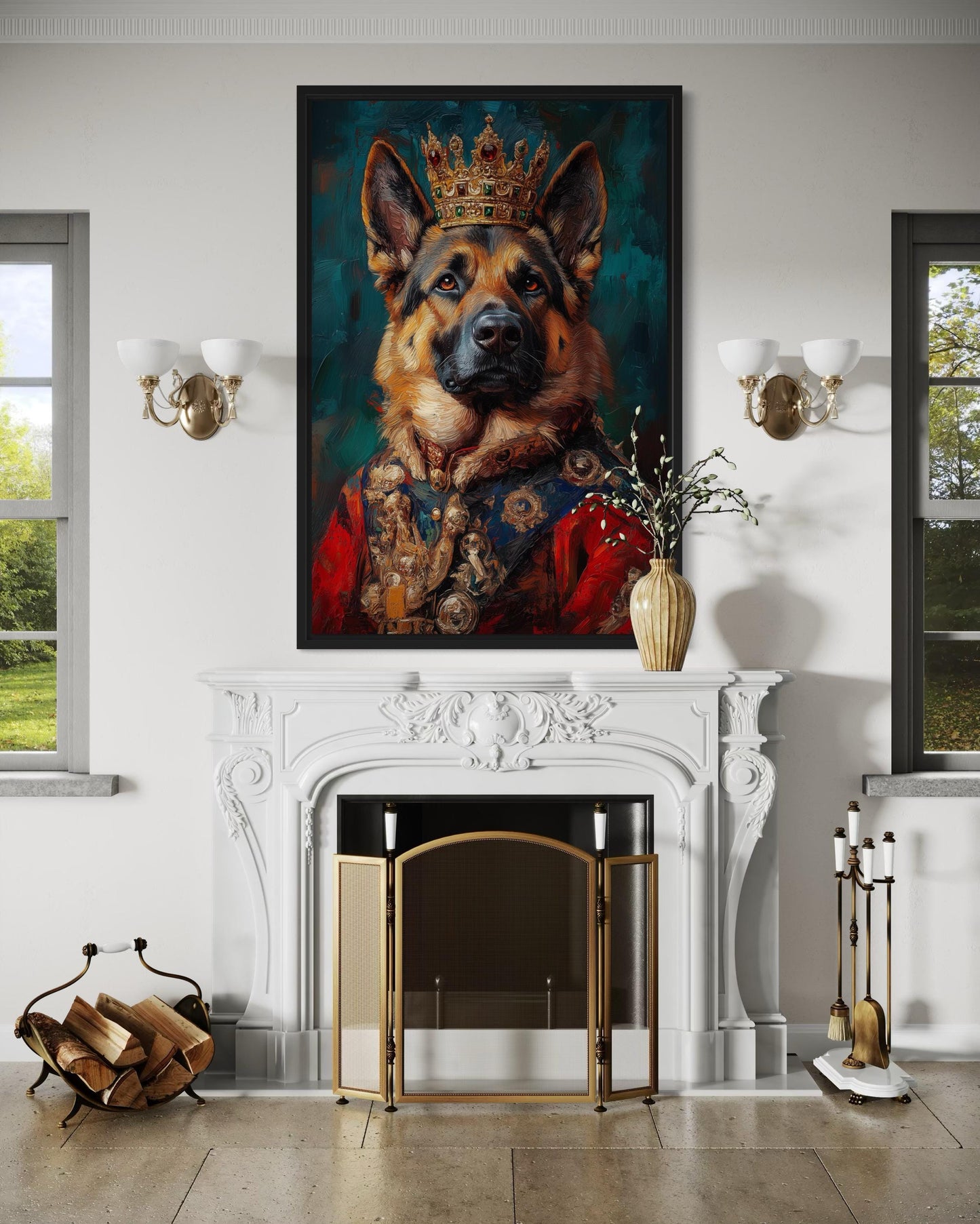 German Shepherd King With Crown Royal Portrait Wall Art