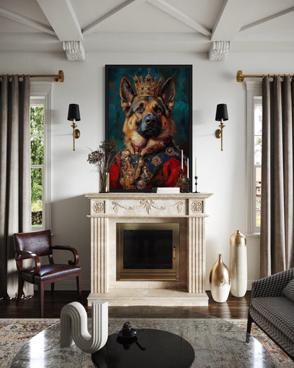 German Shepherd King With Crown Royal Portrait Wall Art