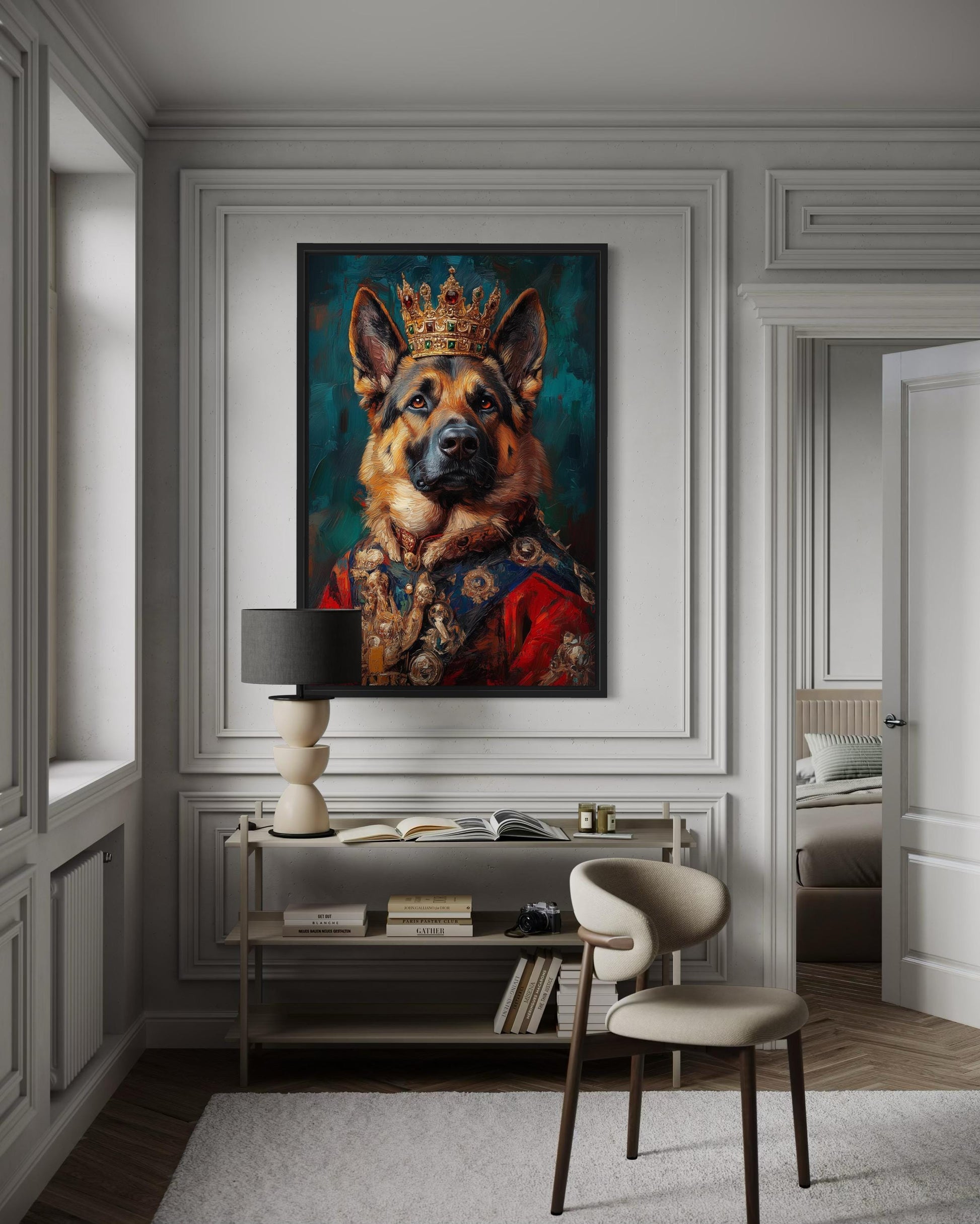 German Shepherd King With Crown Royal Portrait Wall Art