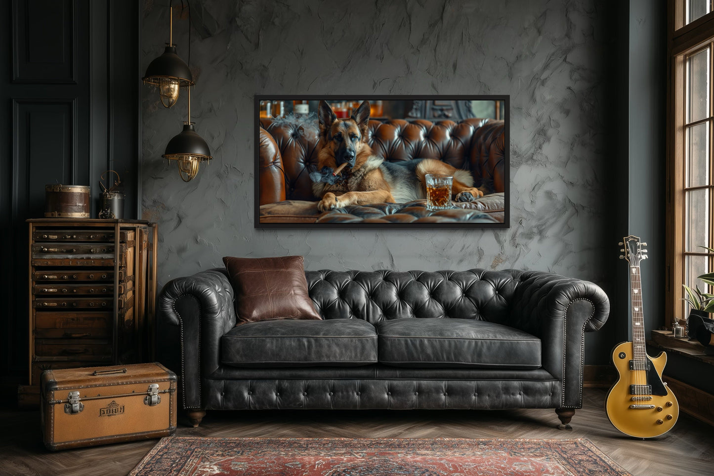 German Shepherd Wall Art – Dog Artwork | Whiskey Lounge Decor Canvas Print