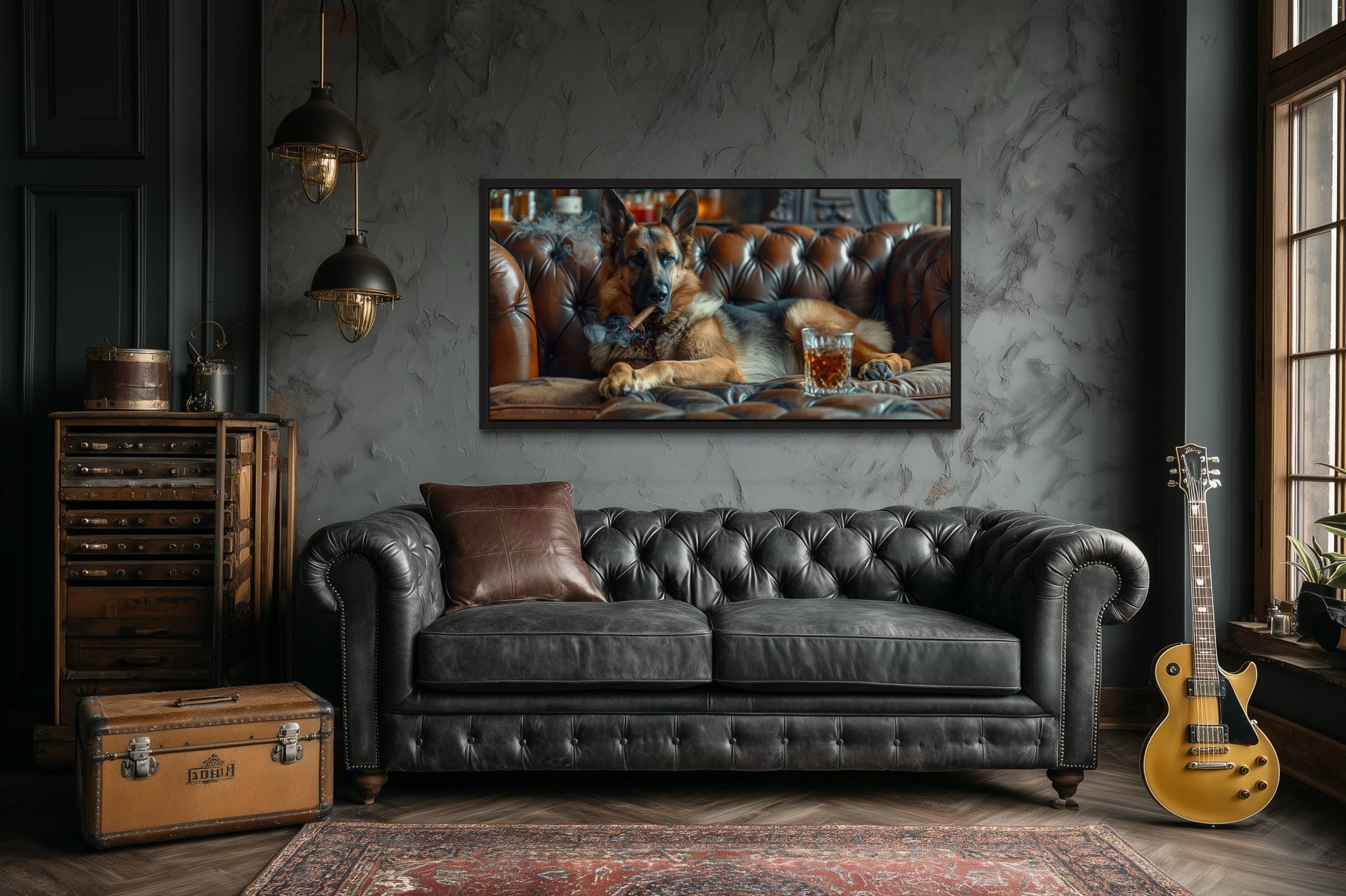 German Shepherd Wall Art – Dog Artwork | Whiskey Lounge Decor Canvas Print