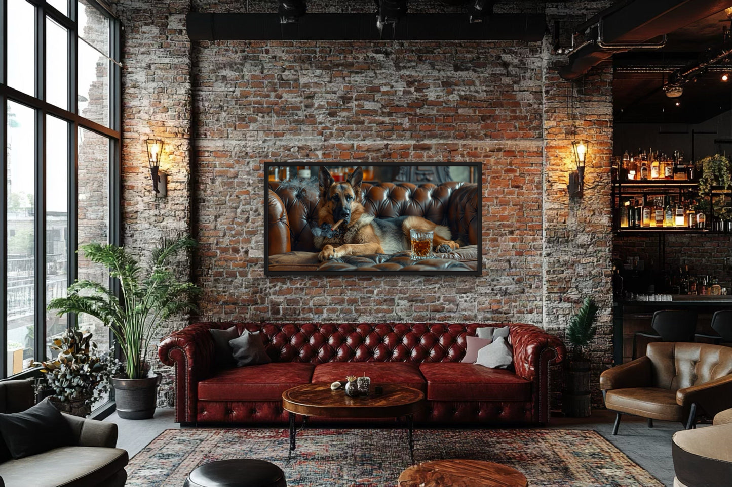 German Shepherd Wall Art – Dog Artwork | Whiskey Lounge Decor Canvas Print