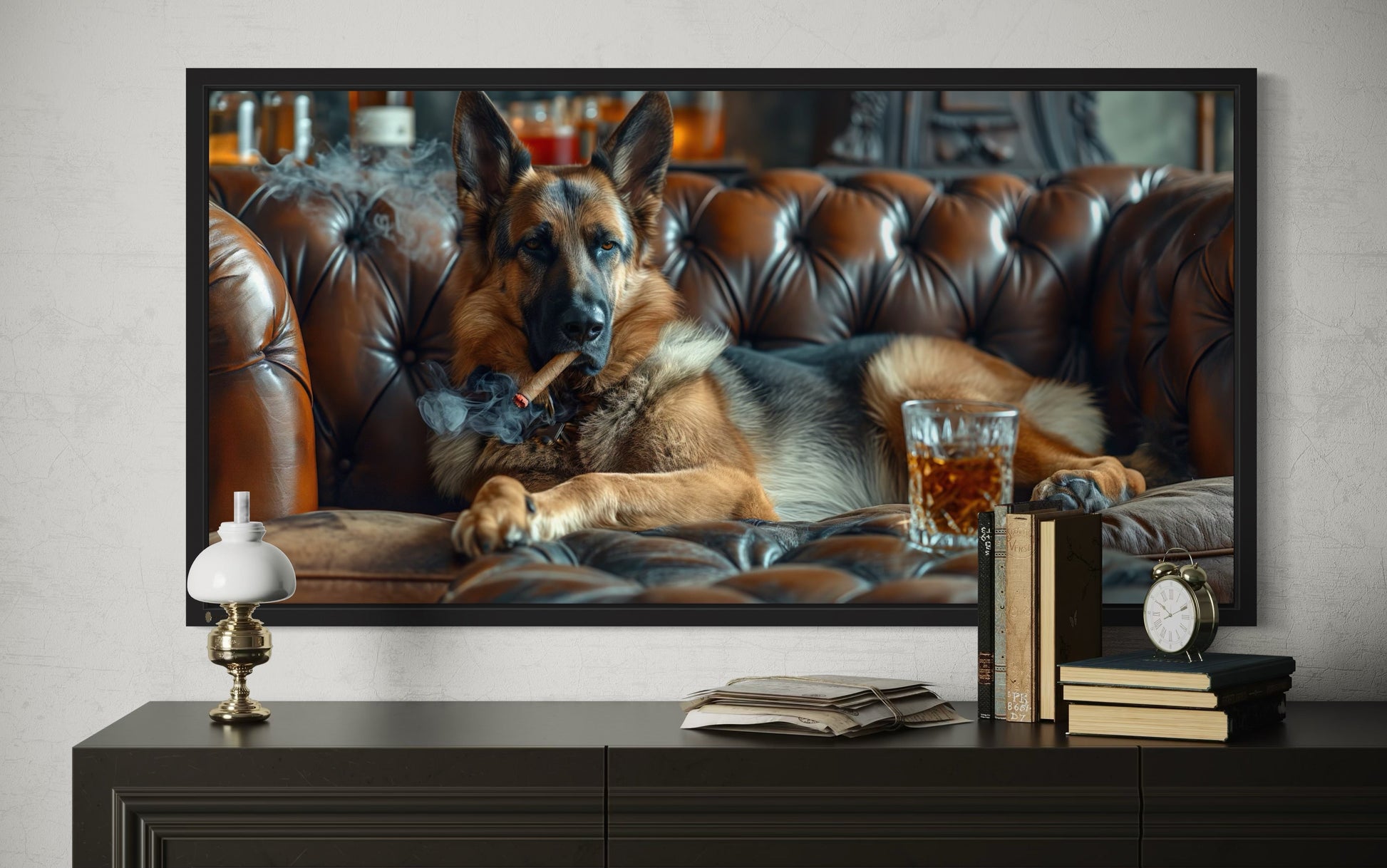 German Shepherd Wall Art – Dog Artwork | Whiskey Lounge Decor Canvas Print