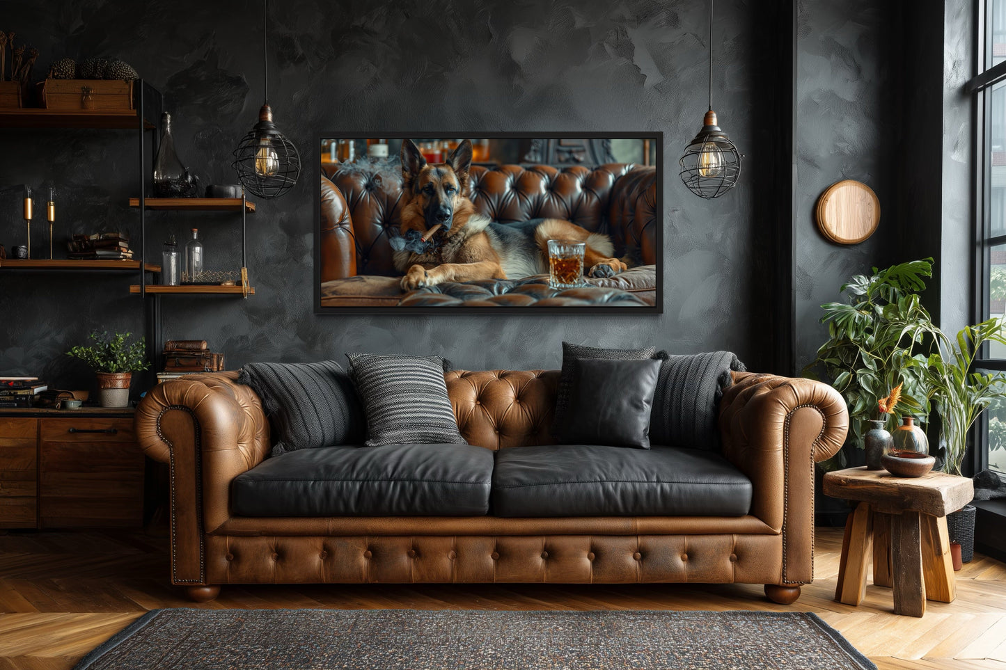 German Shepherd Wall Art – Dog Artwork | Whiskey Lounge Decor Canvas Print