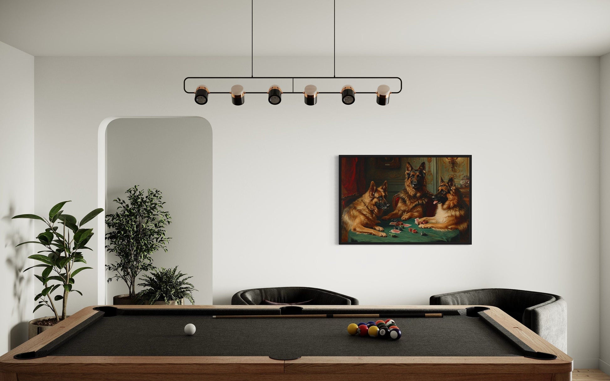 German Shepherds Dogs Playing Poker Framed Canvas Wall Art