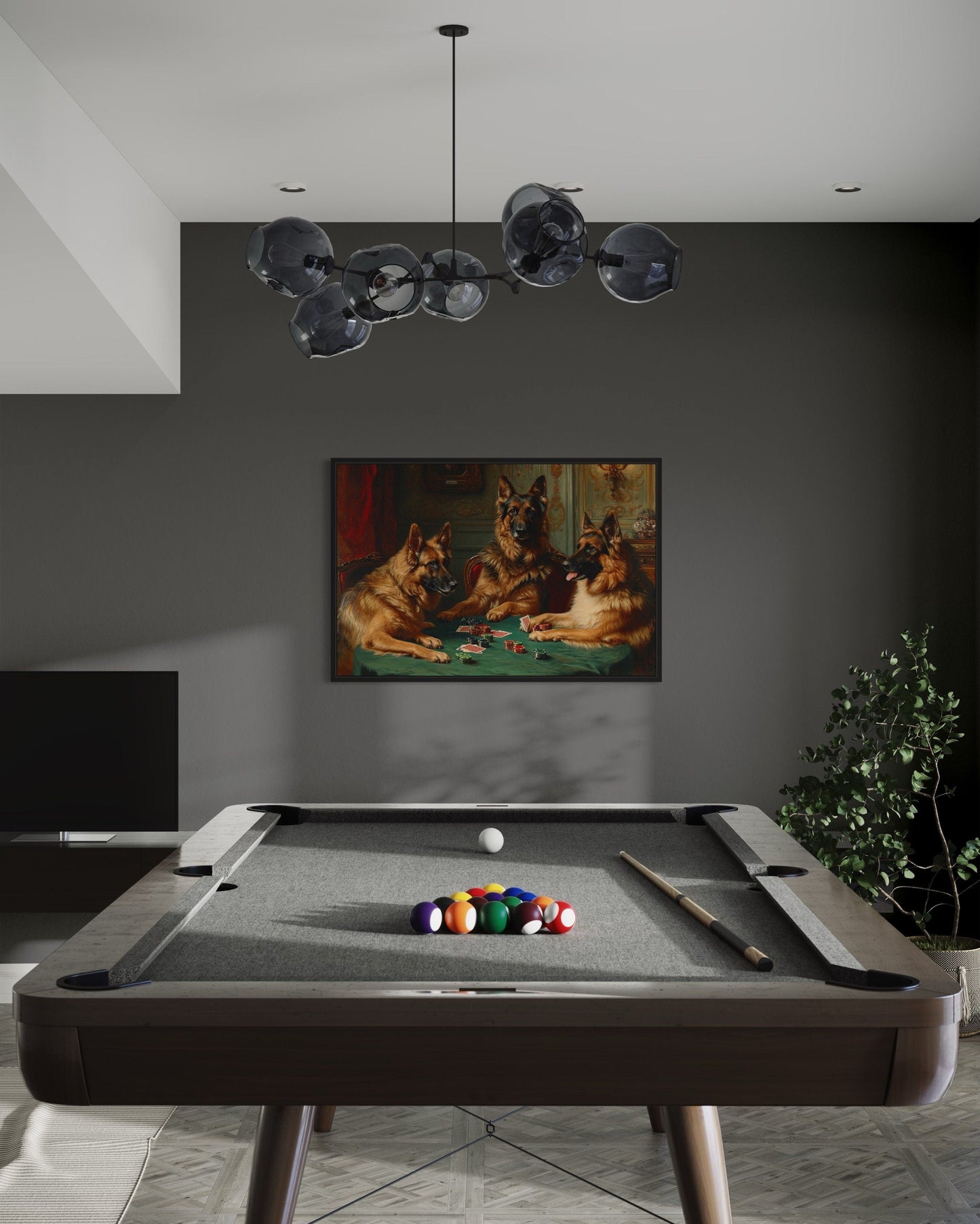 German Shepherds Dogs Playing Poker Framed Canvas Wall Art