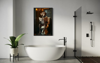 German Shorthaired Pointer On The Toilet Reading Newspaper Picture Canvas Wall Art