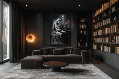 Ghost Playing Piano Gothic Framed Canvas Wall Art