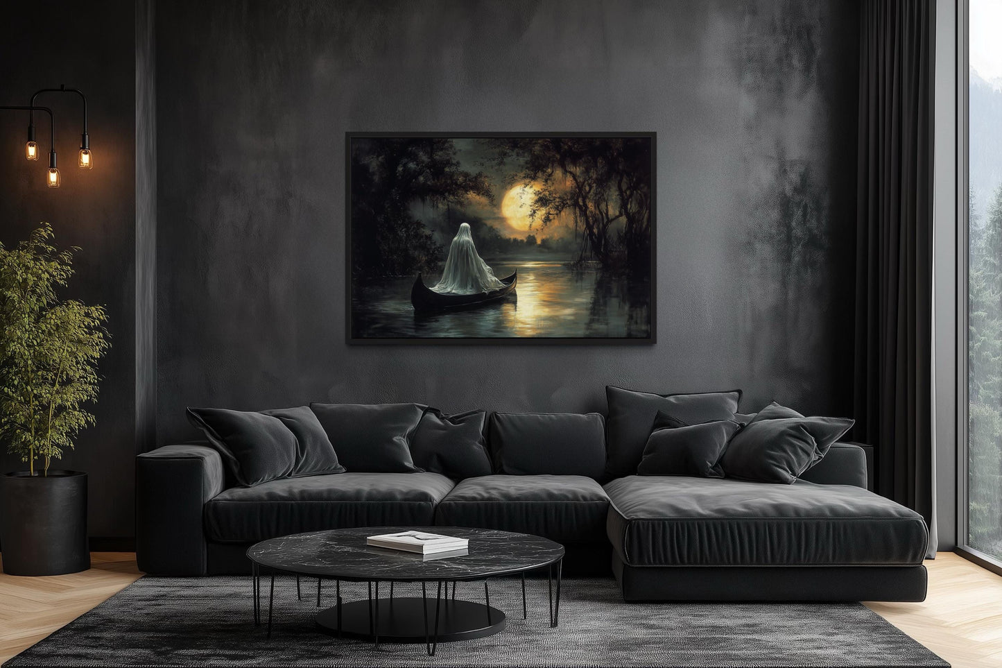 Ghost in Canoe Gothic Halloween Wall Art