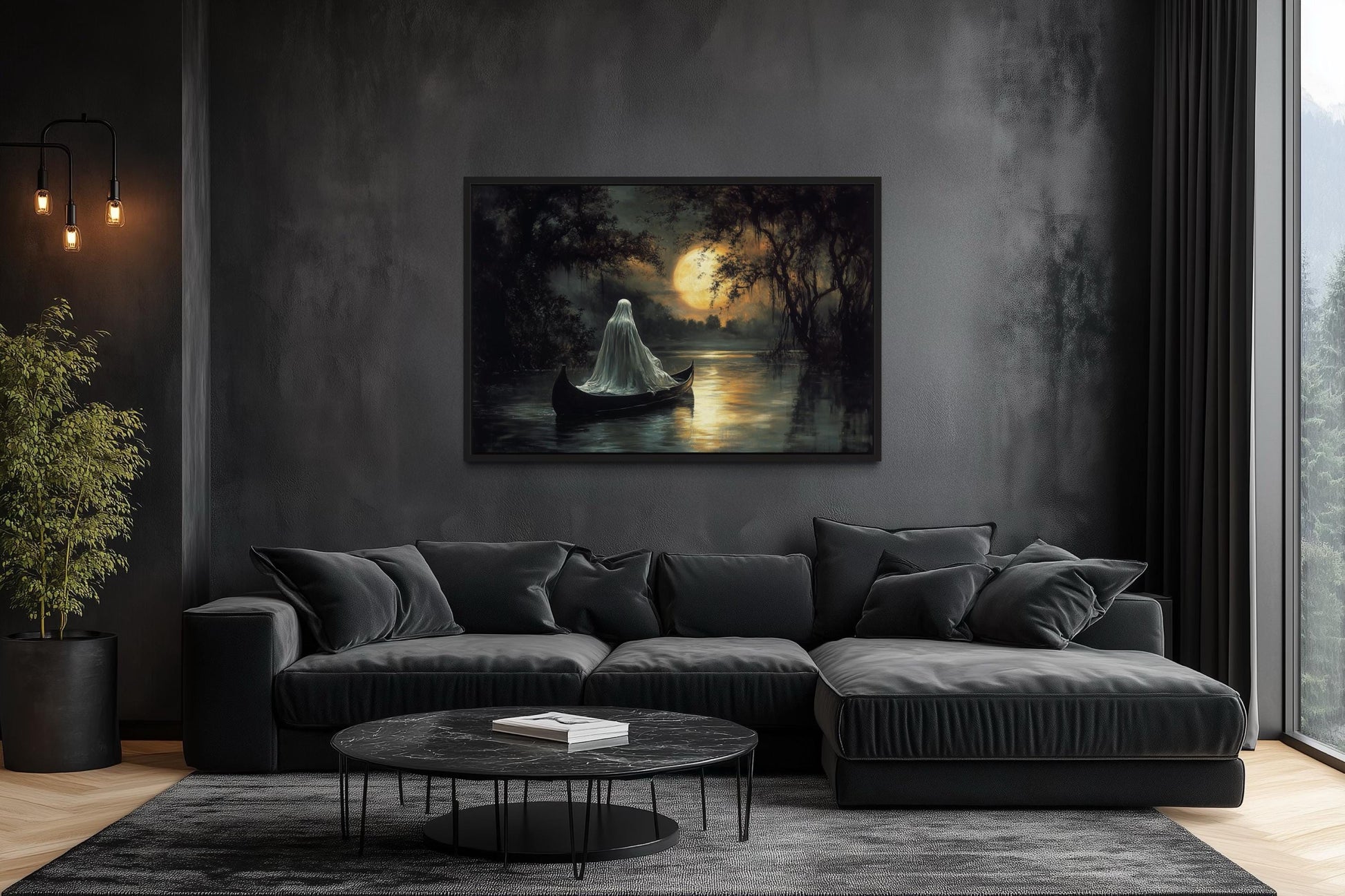 Ghost in Canoe Gothic Halloween Wall Art