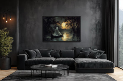 Ghost in Canoe Gothic Halloween Wall Art