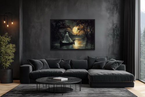 Ghost in Canoe Gothic Halloween Wall Art