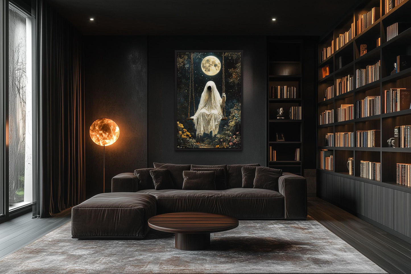 Ghost on Swing Under Full Moon Gothic Wall Art