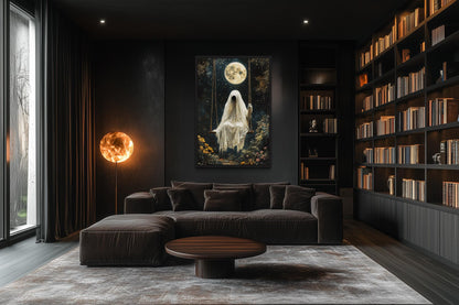 Ghost on Swing Under Full Moon Gothic Wall Art