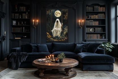 Ghost on Swing Under Full Moon Gothic Wall Art