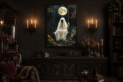 Ghost on Swing Under Full Moon Gothic Wall Art