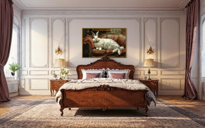 Giant Fat Bunny Lounging On Ornate Victorian Sofa Canvas Wall Art