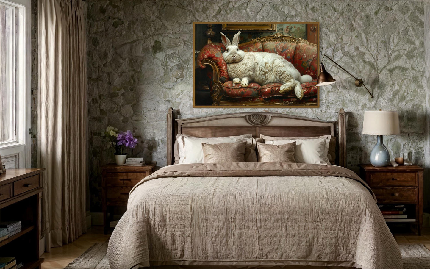 Giant Fat Bunny Lounging On Ornate Victorian Sofa Canvas Wall Art