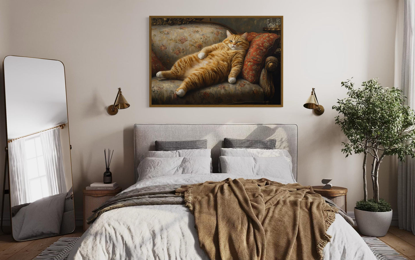 Giant Fat Orange Cat Wall Art Lounging On Victorian Sofa Wall Art