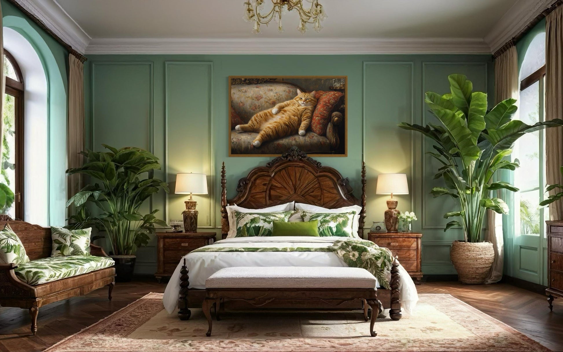 Giant Fat Orange Cat Wall Art Lounging On Victorian Sofa Wall Art