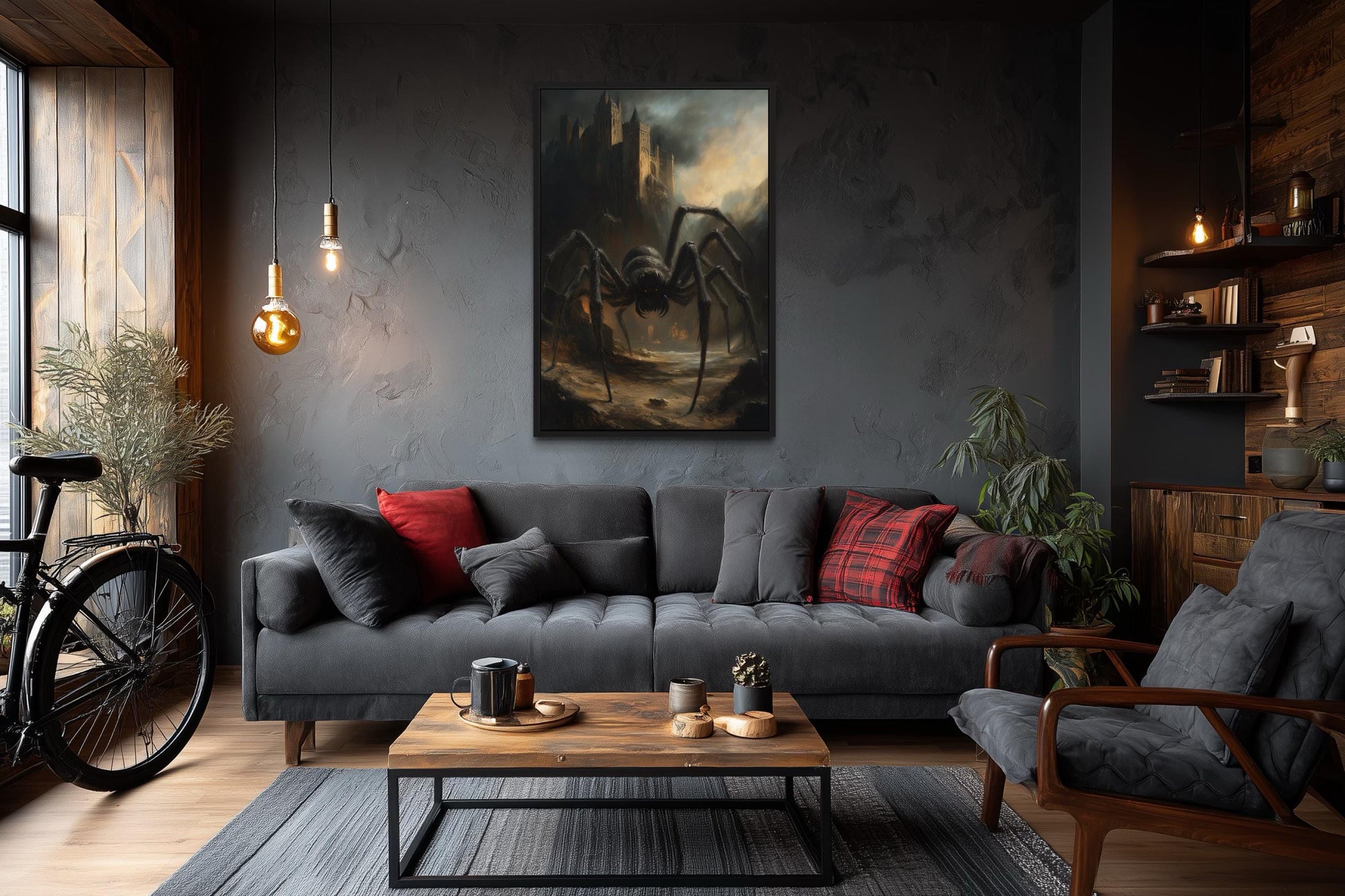 Giant Spider Creeping Through Gothic Castle Ruins Halloween Wall Art
