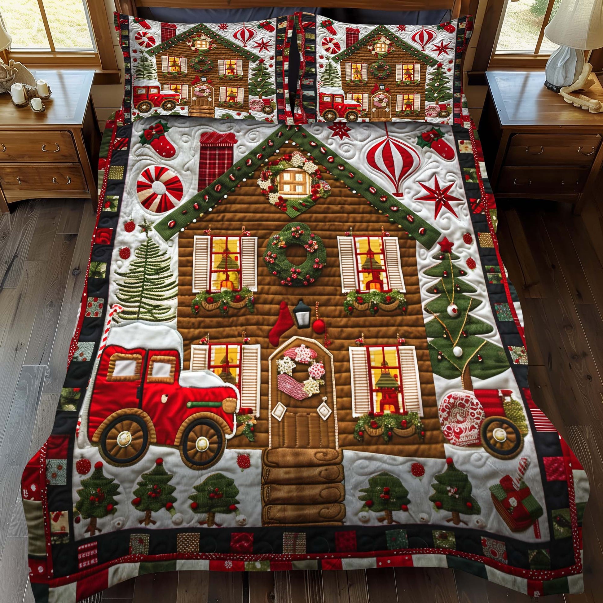 Gingerbread House 3-Piece Quilted Bedding Set - Single (59" x 70")
