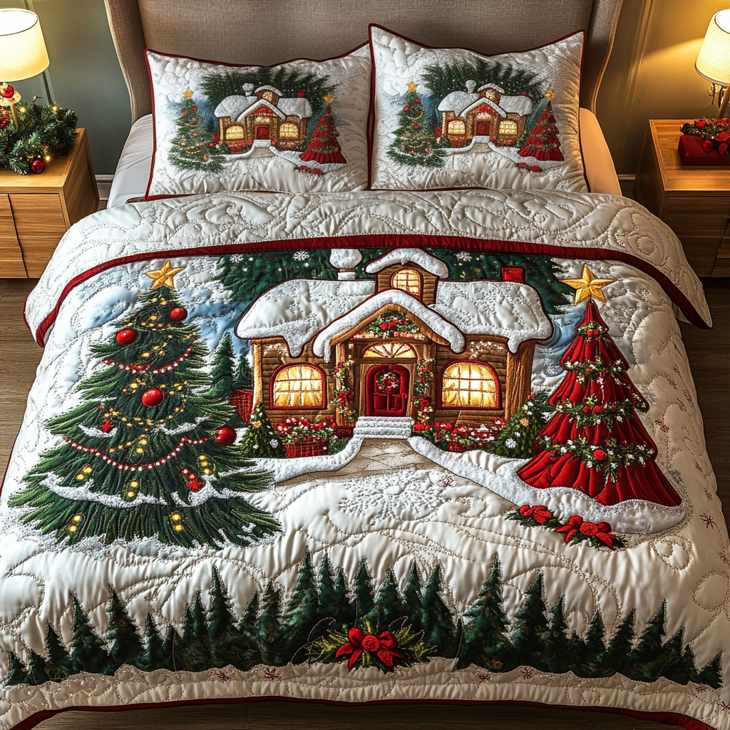 Gingerbread Cottage 3-Piece Quilted Bedding Set - Single (59" x 70")