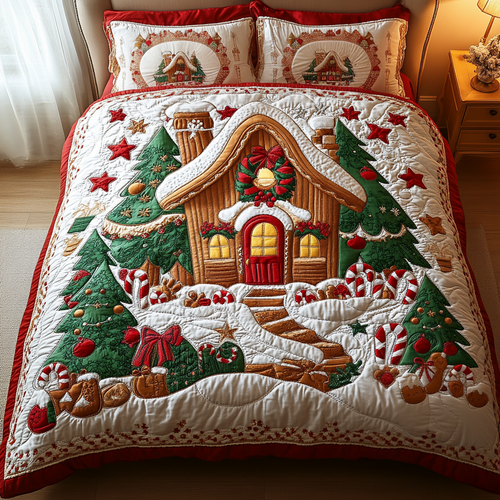 Gingerbread Glow 3-Piece Quilted Bedding Set - Single (59" x 70")